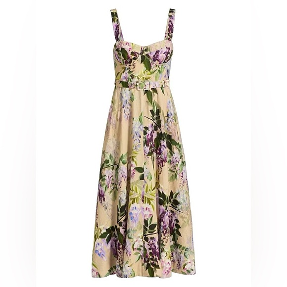 NEW Cara Cara Calypso Belted Midi Dress Wisteria Ginger Root Floral | US 4 UK 8 - Picture 7 of 15